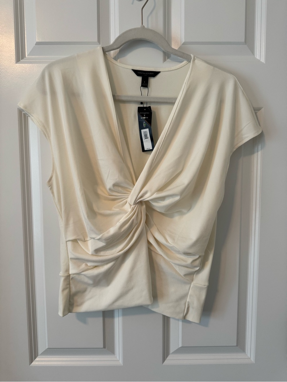 Banana Republic Ivory Twist-Front Cap Sleeve Blouse